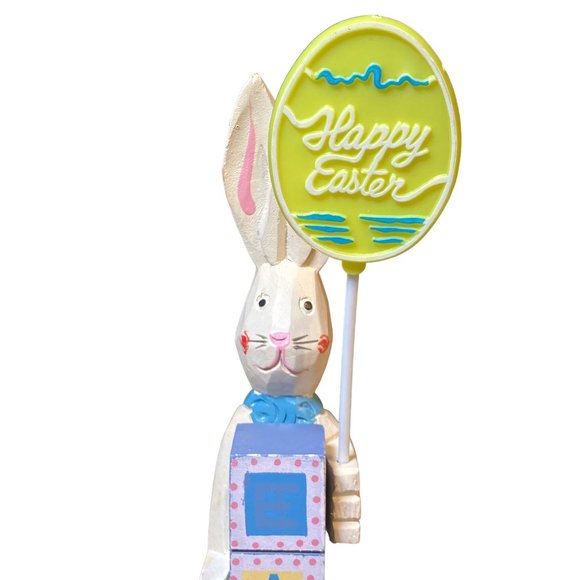Easter Bunny Rabbit Holding Sign Letter Blocks - Picture 2 of 9
